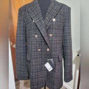 Mina Self Tweed Blazer XL NWT Black Gold Double Breasted Jacket